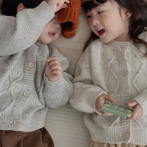 Toddler Colour Mixture Knitted Plaid Cardigan
