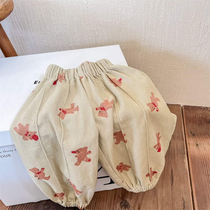 Toddler Cartoon Bowknot Bear Jogger Pants