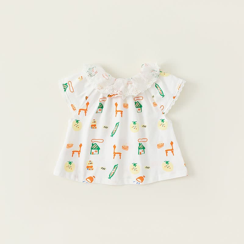 Toddler Girl Lace Collar Graffiti Tee