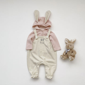 Baby Striped Hoodie and Bunny Overalls Set