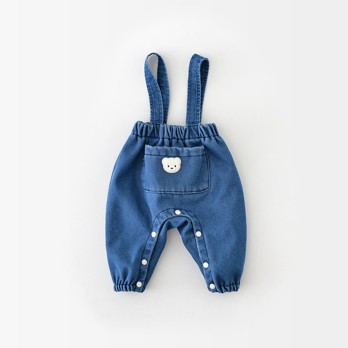 Baby Cute Bear Denim Blue Fleece Lined Overalls
