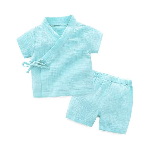 Baby Solid Color Kimono Shirt and Shorts Set