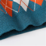 Toddler Retro Style Blue Diamond Round Neck Sweater
