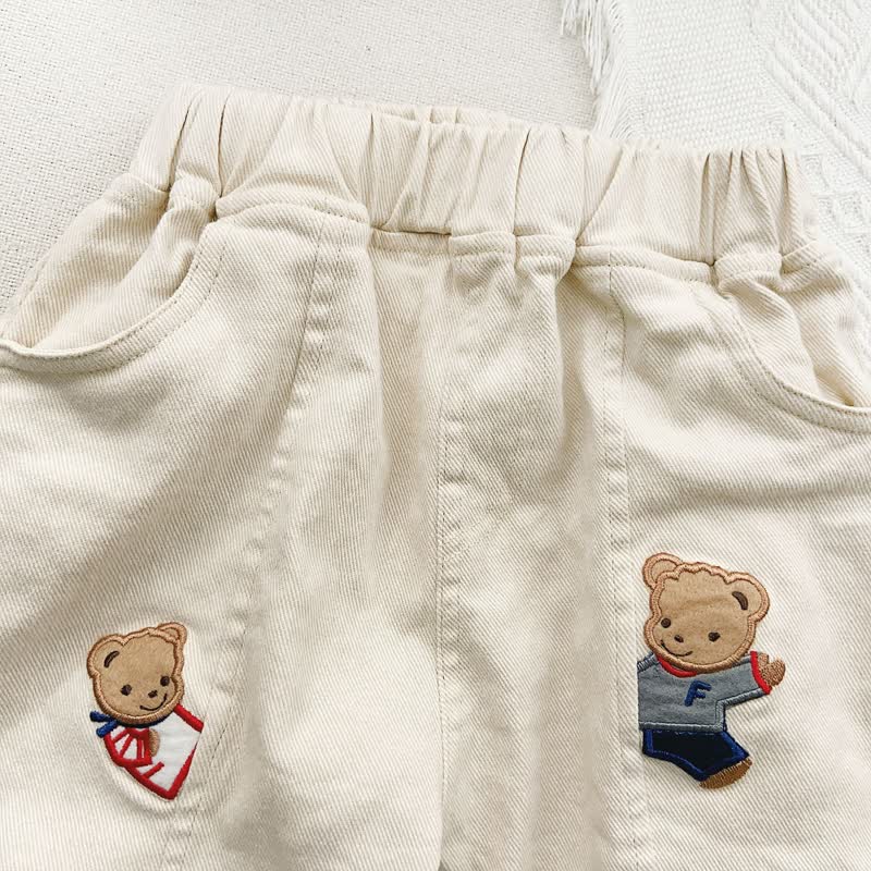 Toddler Embroidered Bear Dog Casual Pants