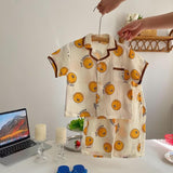 HAPPY DAY Toddler Smiley Lapel Collar Top and Shorts Pajamas Set
