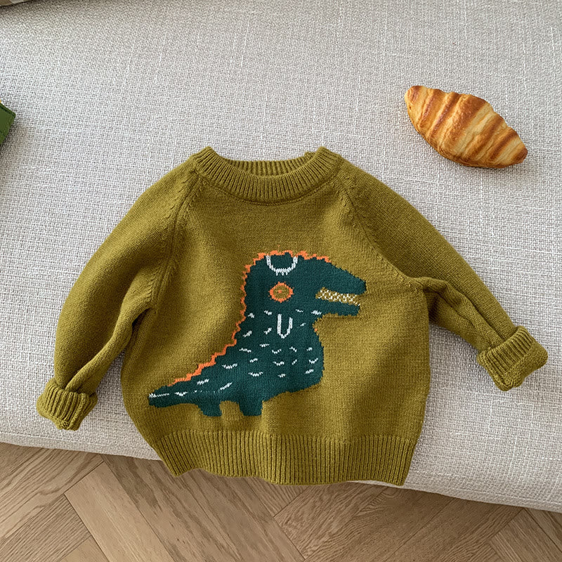 Toddler Cartoon Dinosaur Jacquard Knitted Sweater