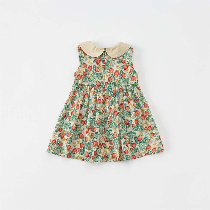 Toddler Girl Strawberry Lapel Collar Sleeveless Dress