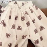 Toddler Bear Dot Plaid Warm Casual Pants