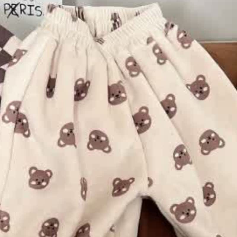 Toddler Bear Dot Plaid Warm Casual Pants