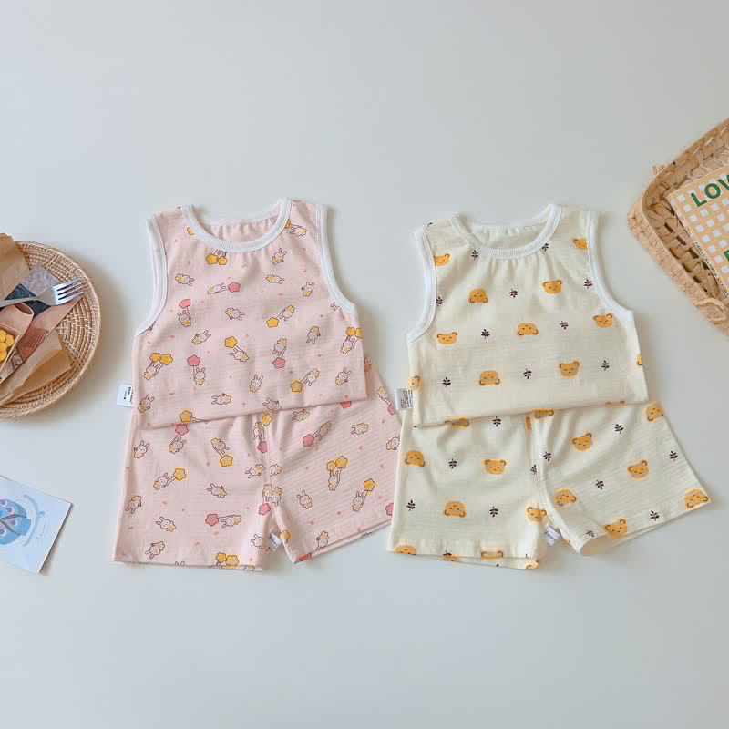 Toddler Bunny Bear Sleeveless Pajamas Set