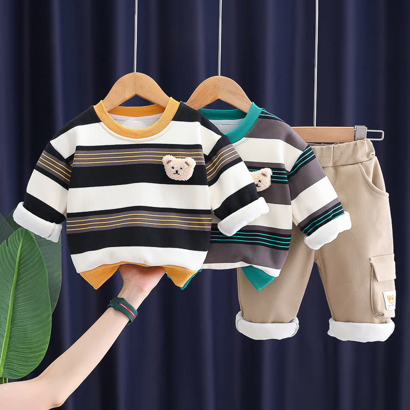 Toddler Bear Striped Fleece Lined 2 Pieces Set