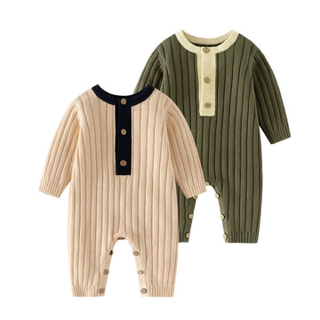 Baby Knitted Ribbed Button Warm Romper