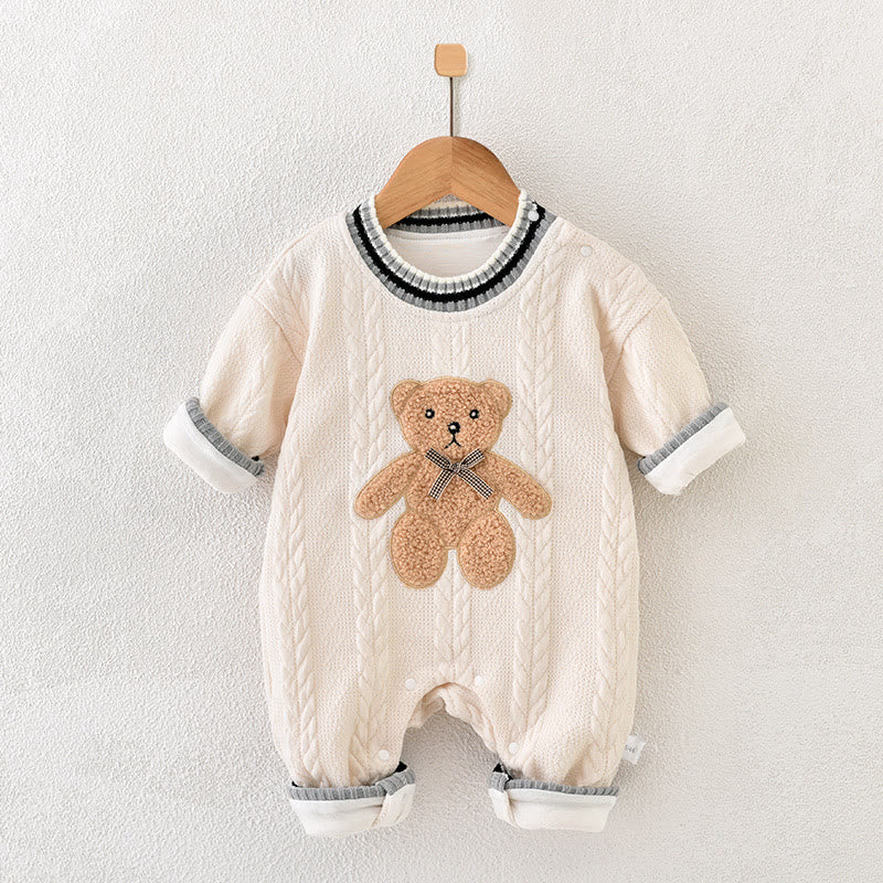 Baby Lovely Bow Bear Knitted Romper