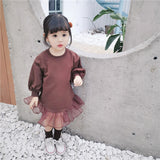 Toddler Girl Lace Solid Color Brown Dress