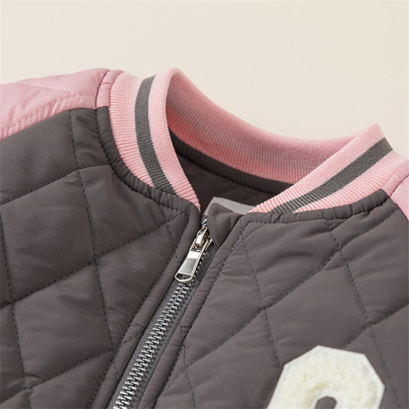C Toddler Contrast Sleeves Letter Loose Quilted Coat
