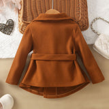 Toddler Girl Brown Lapels Bow Coat