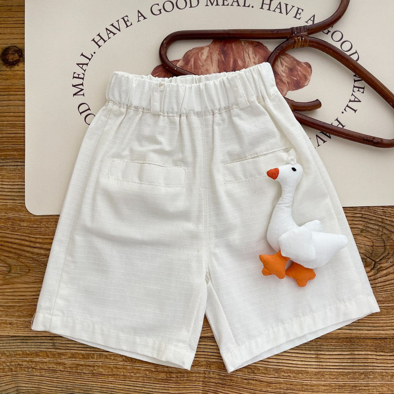 Toddler Solid Color Shorts with Goose Doll