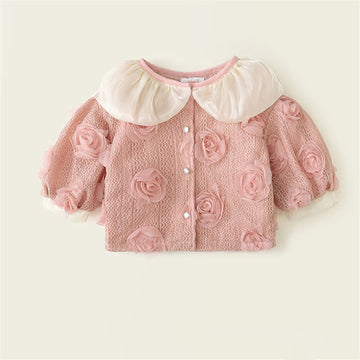 Toddler Girl Rose Lapels Sweet Cardigan