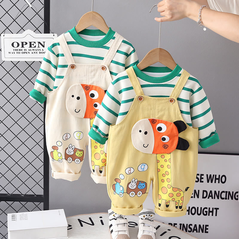 Toddler Giraffe Overalls and Stirped Tee Set