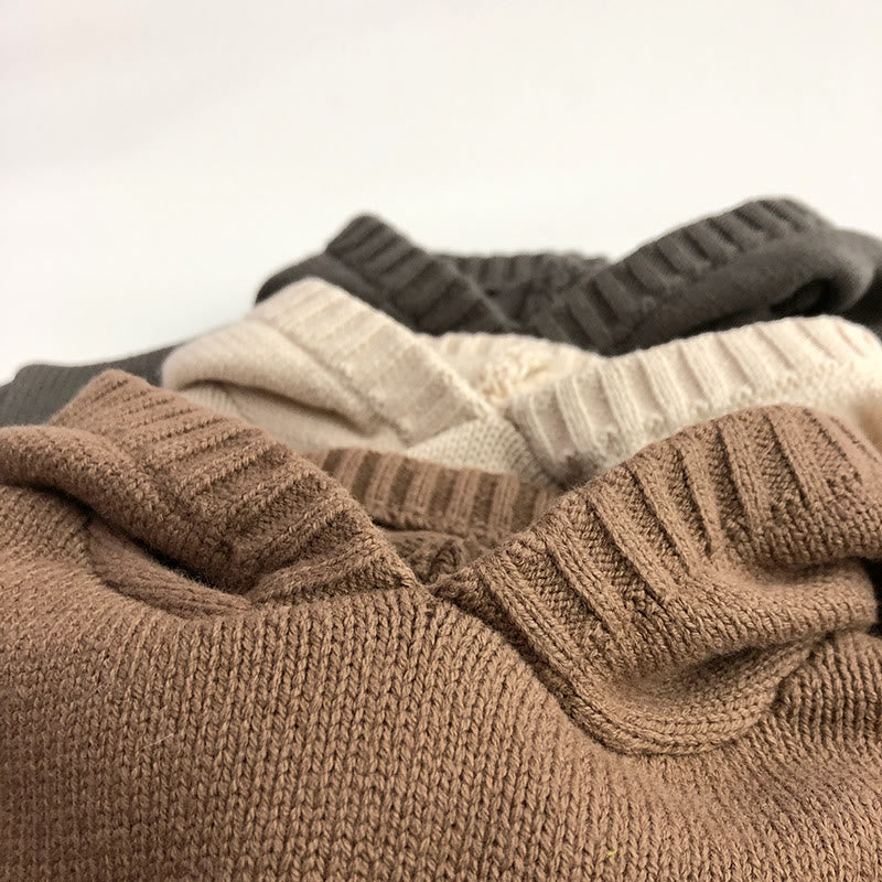 Toddler Solid Color Hooded Knitted PocketSweater