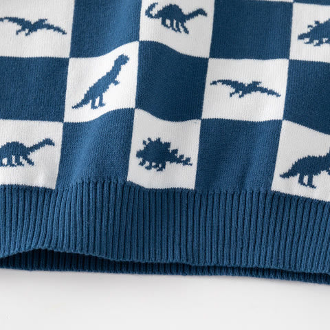 Toddler Dinosaur Plaid Knitted Lovely Vest