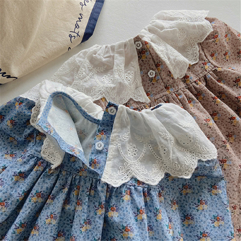 Toddler Girl Lace Collar Flower Sweet Dress
