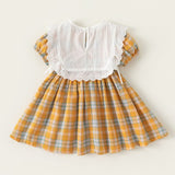 Toddler Girl Plaid Dress with Lace Flower Vest