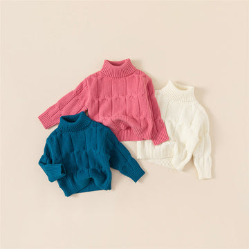 Toddler Solid Color High Collar Knitted Sweater