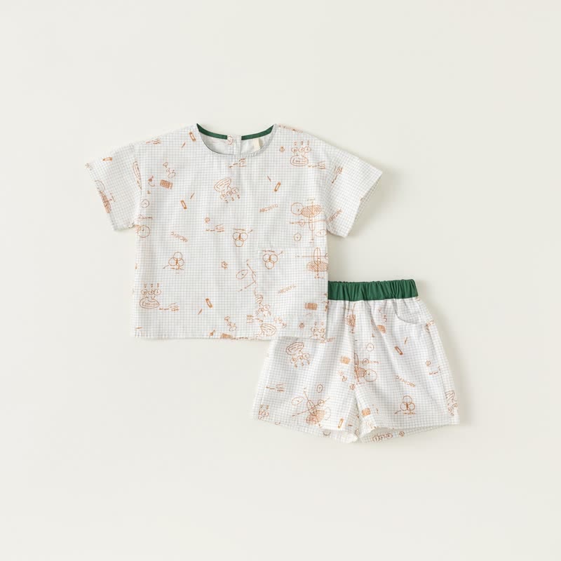 Toddler Plaid Graffiti Pajamas Set