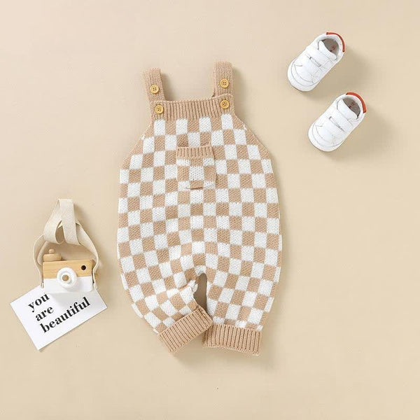 Baby Checkerboard Knitted Strap Romper