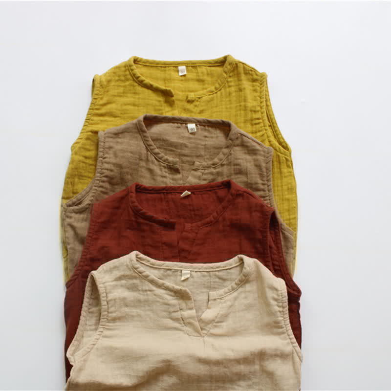 Toddler Retro Solid Color V Neck Tank Top