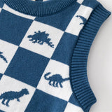 Toddler Dinosaur Plaid Knitted Lovely Vest