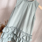 Toddler Girl Solid Color Lace Trim Sleeveless Dress