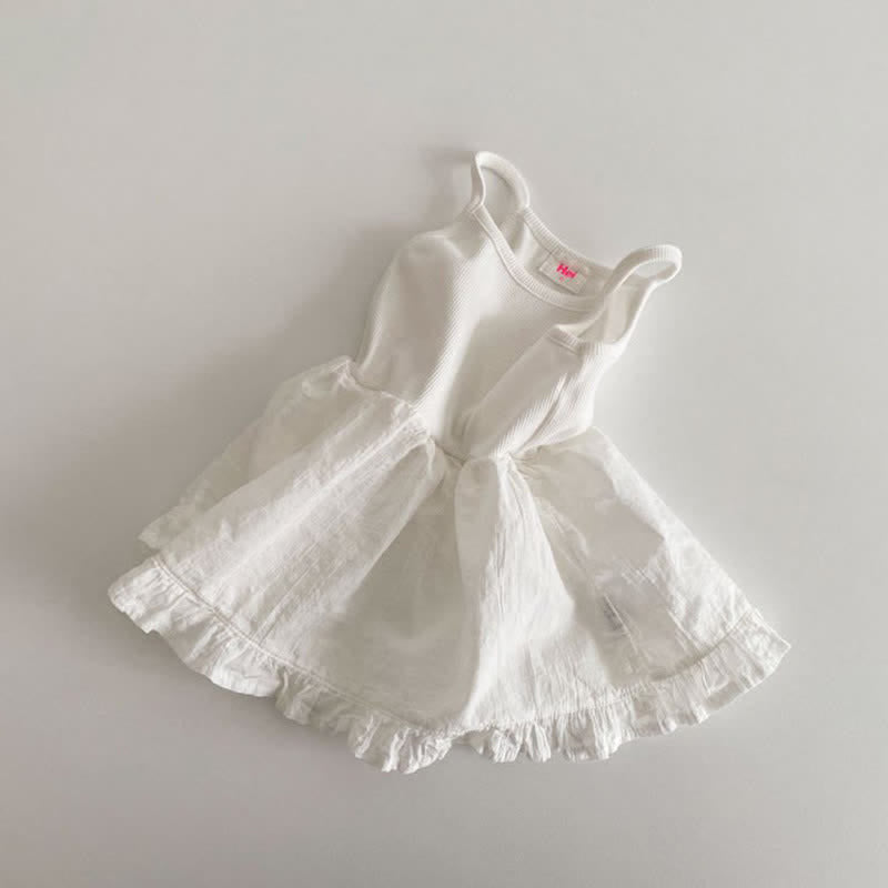 Toddler Girl White Splicing Sling Dress