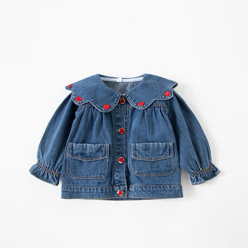 Toddler Girl Denim Heart Collar Blouse