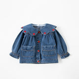 Toddler Girl Denim Heart Collar Blouse