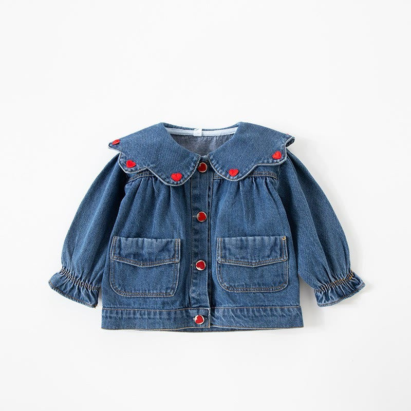 Toddler Girl Denim Heart Collar Blouse