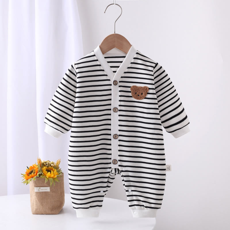 Baby Bear Striped Black Romper