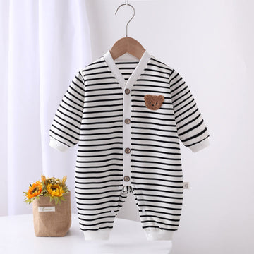 Baby Bear Striped Black Romper