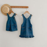 Baby Rainbow Denim Overalls with Sister Dress