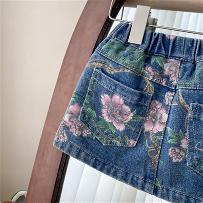 Toddler Girl Denim Flower Leaves 2 Pieces Set