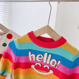 HELLO Baby Toddler Smiley Rainbow Striped Sweater