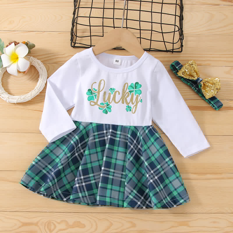 LUCKY Toddler Girl Clover Splice Plaid Dress