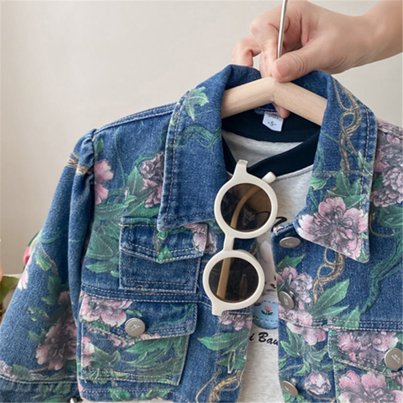 Toddler Girl Denim Flower Leaves 2 Pieces Set