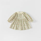 Toddler Girl Retro Flower Puff Sleeves Lapel Collar Dress