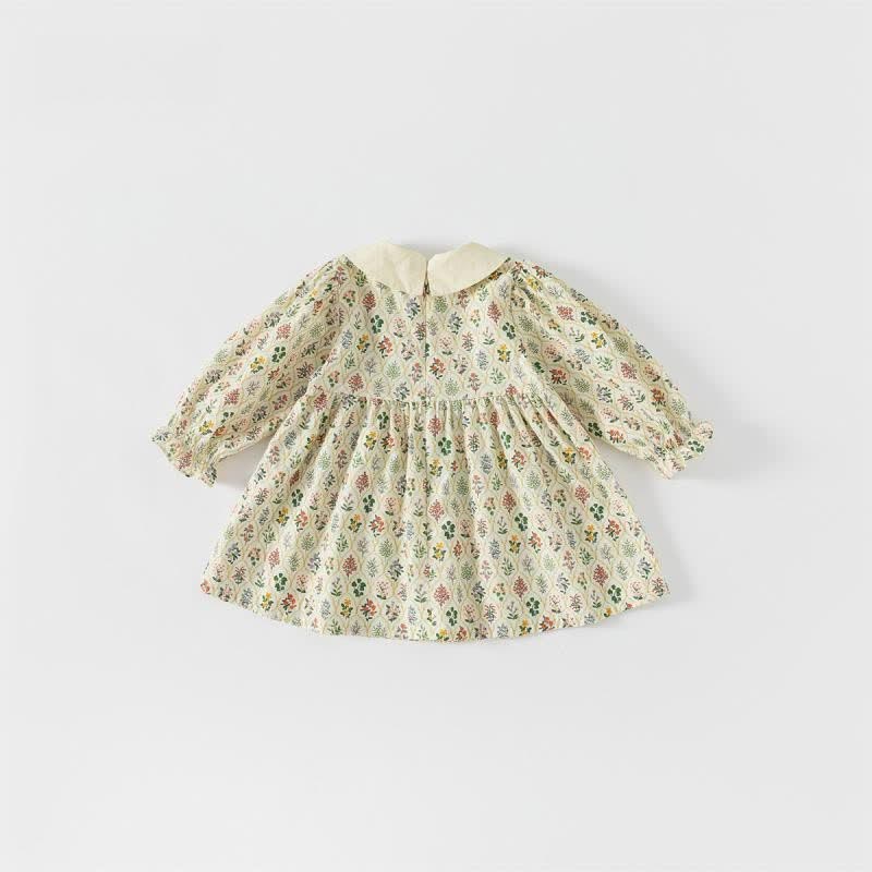 Toddler Girl Retro Flower Puff Sleeves Lapel Collar Dress