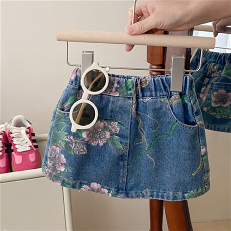 Toddler Girl Denim Flower Leaves 2 Pieces Set