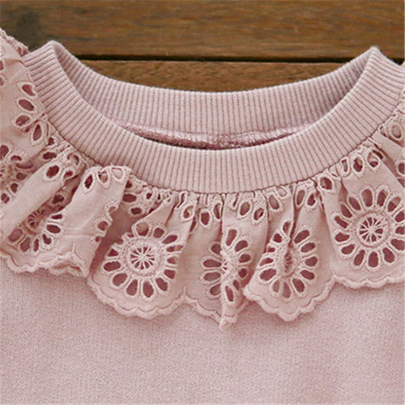 Toddler Girl Lace Sweet Solid Color Sweatshirt