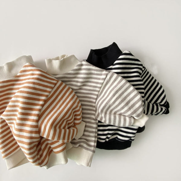 Baby High Collar Striped Fleece Lined Sweatshirt