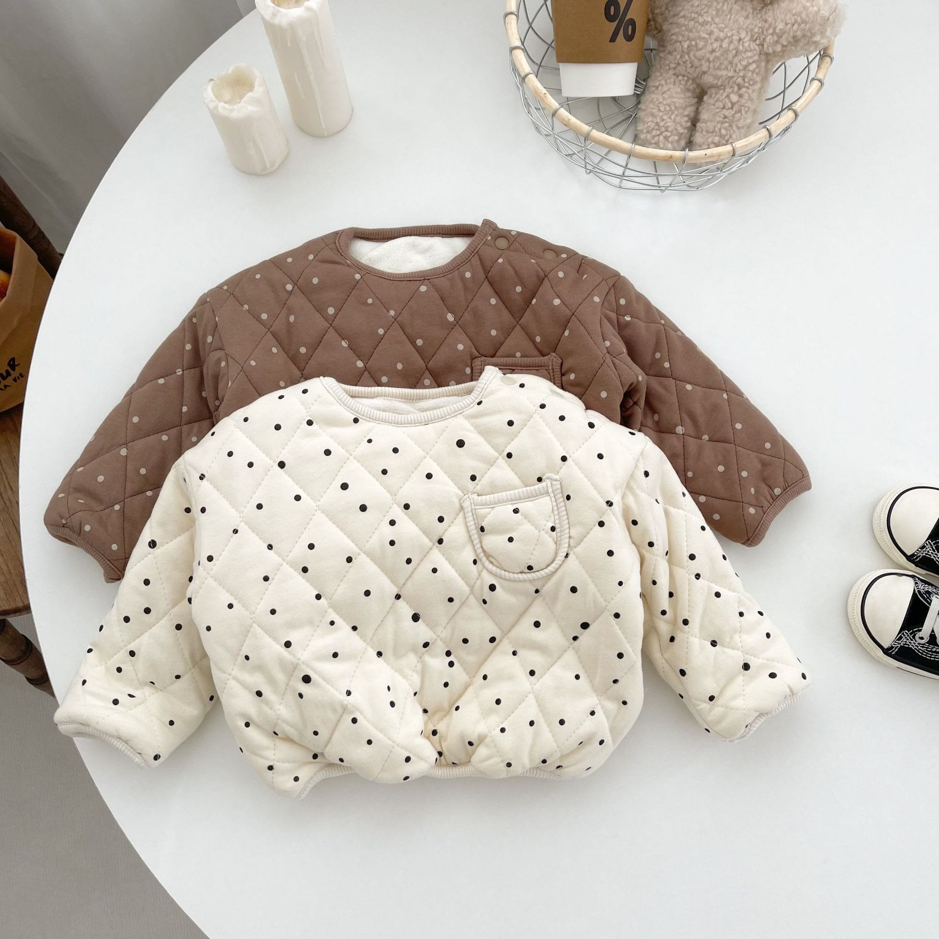 Baby Fleece Lined Dots Quilted Sweatshirt